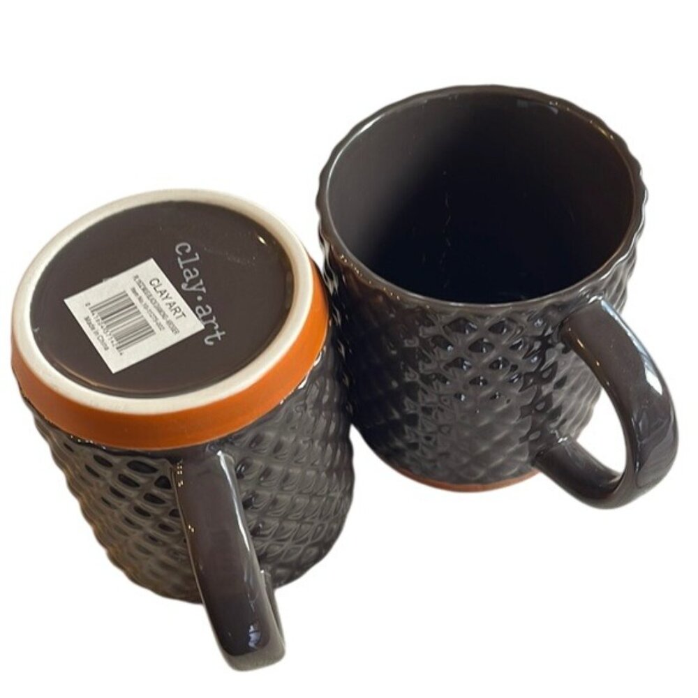 Clay Art Brown Mugs Set of 2 Pineapple Textured for Coffee, Tea Dining Decor - Picture 5 of 5